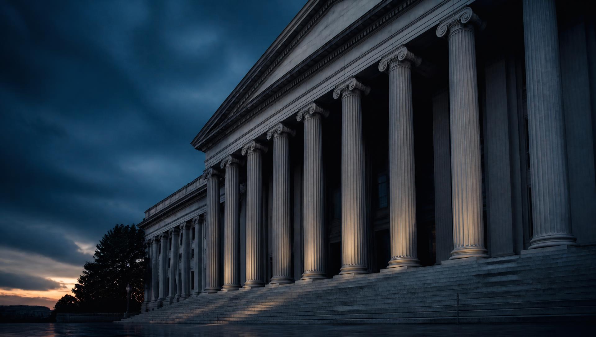 Federal government building at dusk